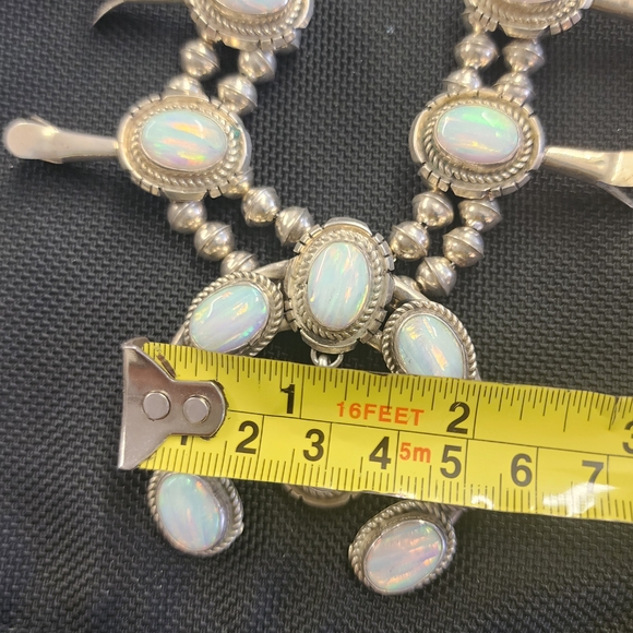 Opulent Opal and Silver Squash Blossom Necklace - Picture 4 of 7
